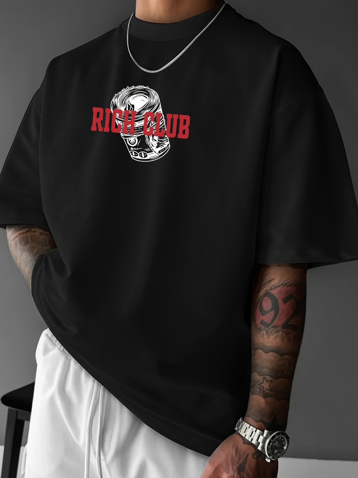 Men'S Graphic T-Shirt - Back Print Dollar Bill Design with Rich Club Money Text gallery