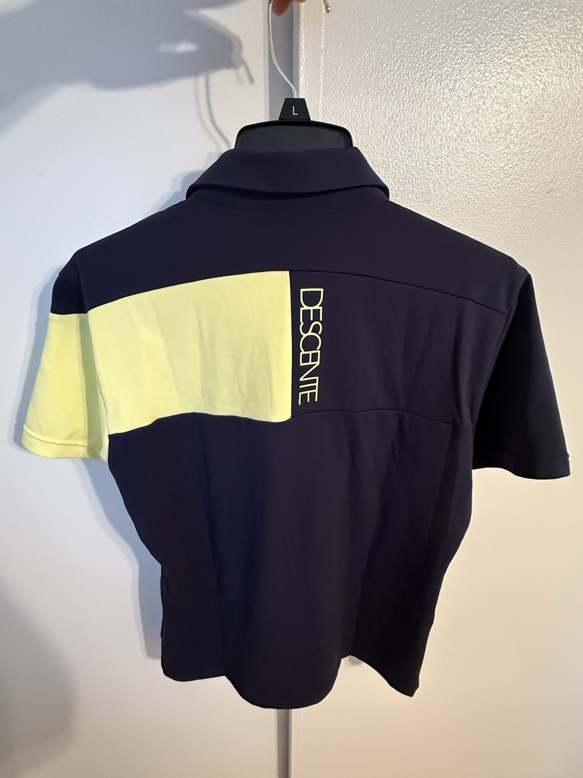 Descente Golf Polo Shirt Short Sleeve Thick Logo Print Navy Yellow L Men'S gallery