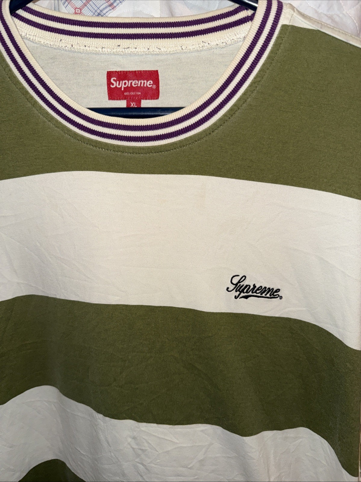 Supreme Printed Stripe L/S Top in olive green from the Fall/Winter 2019 Men’s XL gallery