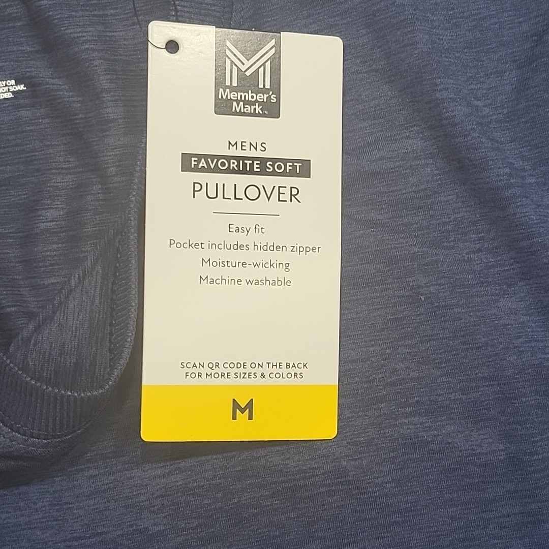 Members Mark Mens Top Medium Size Blue Long Sleeves Soft Pullover w Zip Pocket gallery