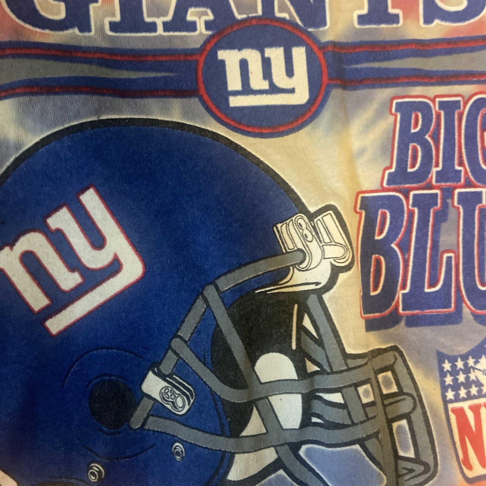 Y2K 2008New York Giants NFL Tie Dye All Over Double Sided T-shirt Red Blue Sz L gallery
