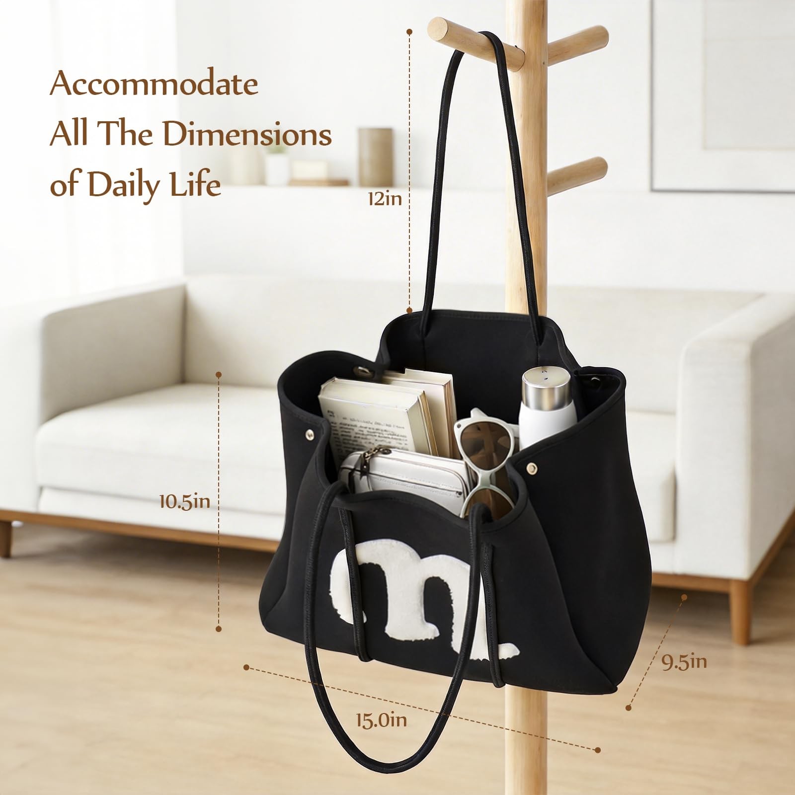 Women Neoprene Tote Bag with Pouch, Waterproof Large Capacity Shoulder Bag fo... gallery