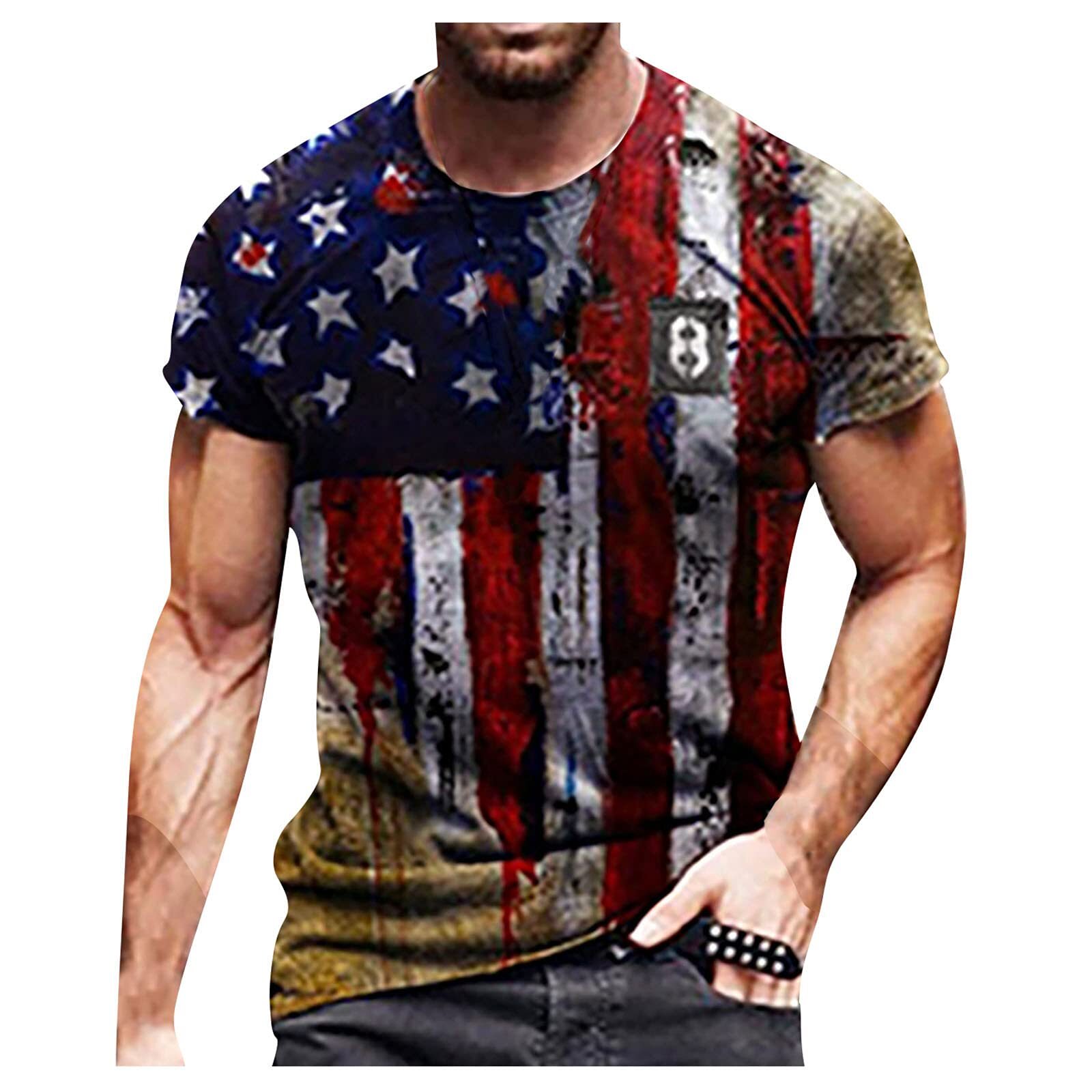 ON SALE!! USA Distressed Flag Casual Fashion Slim Fit T-shirts American Tee gallery