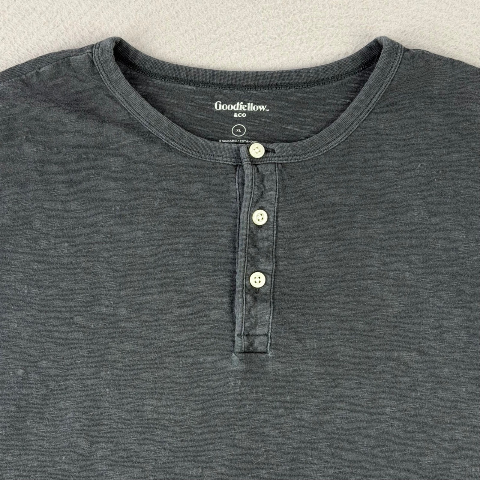 Goodfellow Henley Shirt Mens XL Gray Casual Short Sleeve Slub Cotton Minimalist gallery