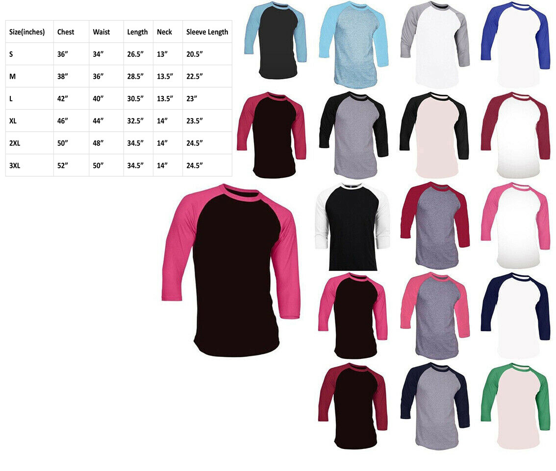 New 3/4 Sleeve Raglan Baseball Mens Plain Tee Jersey Team Sports T-Shirt S-3XL gallery