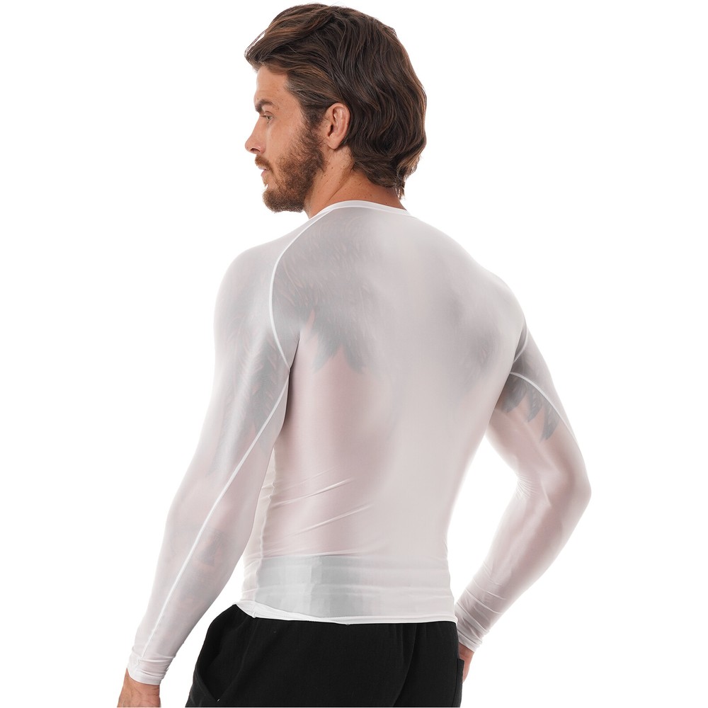 Men’s Shiny Glossy T-Shirt Compression Basic Layer Tops Round Neck Sports Shirts