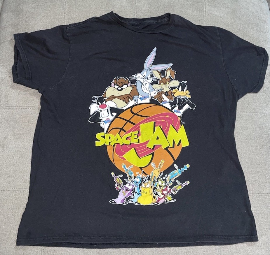 Looney Tunes Space Jam Large Black T-Shirt Retro Bugs Bunny Taz Daffy Cartoon 🏀 gallery