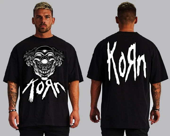KORN KLOWN FRONT AND BACK PRINT HARD ROCK BLACK T SHIRTS MEN’S SIZES