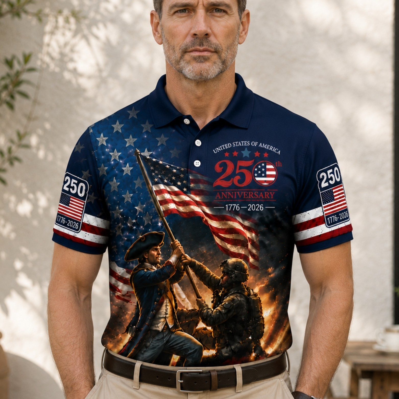 USA 250th Anniversary Polo Patriot Soldier Veteran 1776-2026 US Flag (S-5XL) gallery