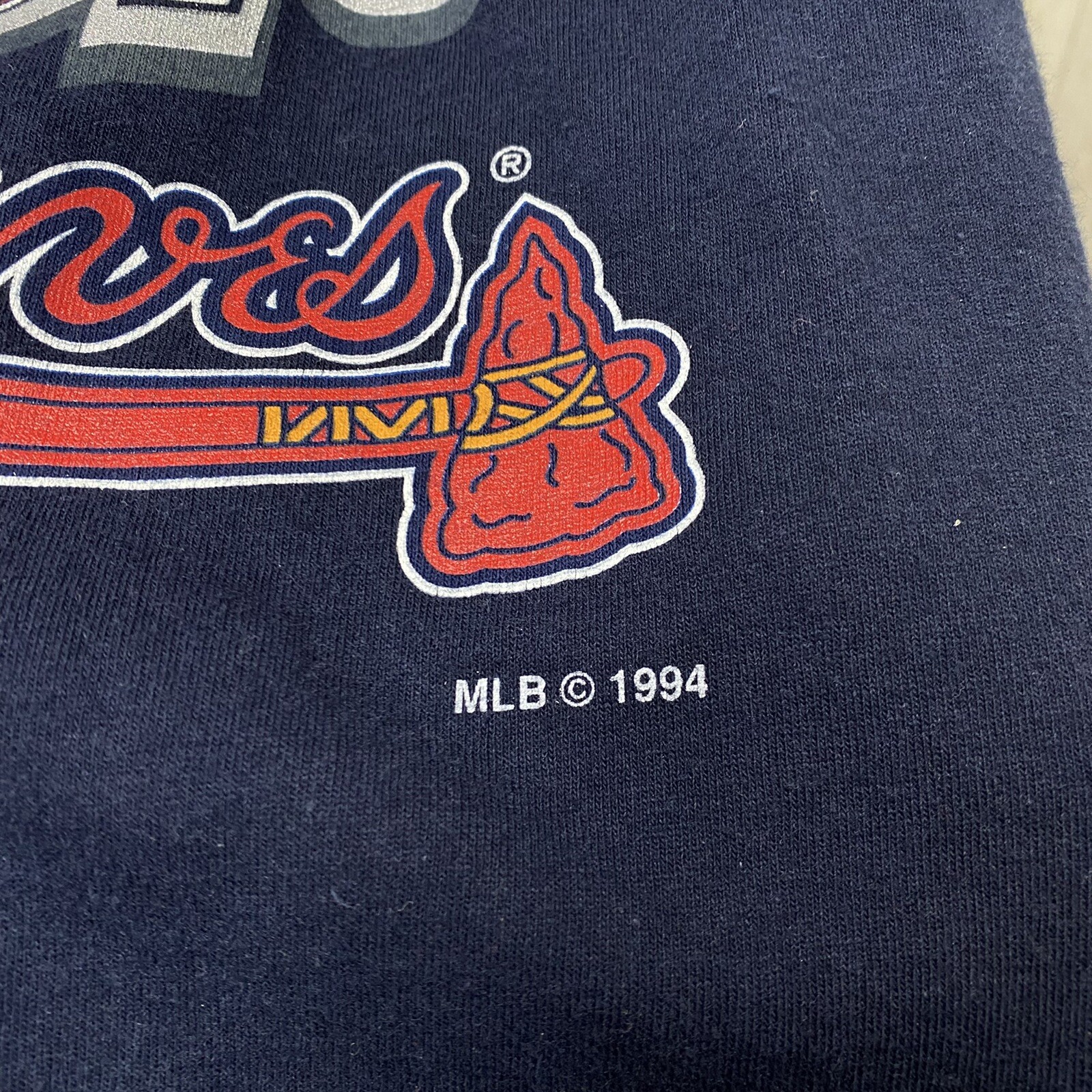 Vtg Salem Sports Atlanta Braves Double Cuff Blue T Shirt 1994 Single Stitch XL gallery