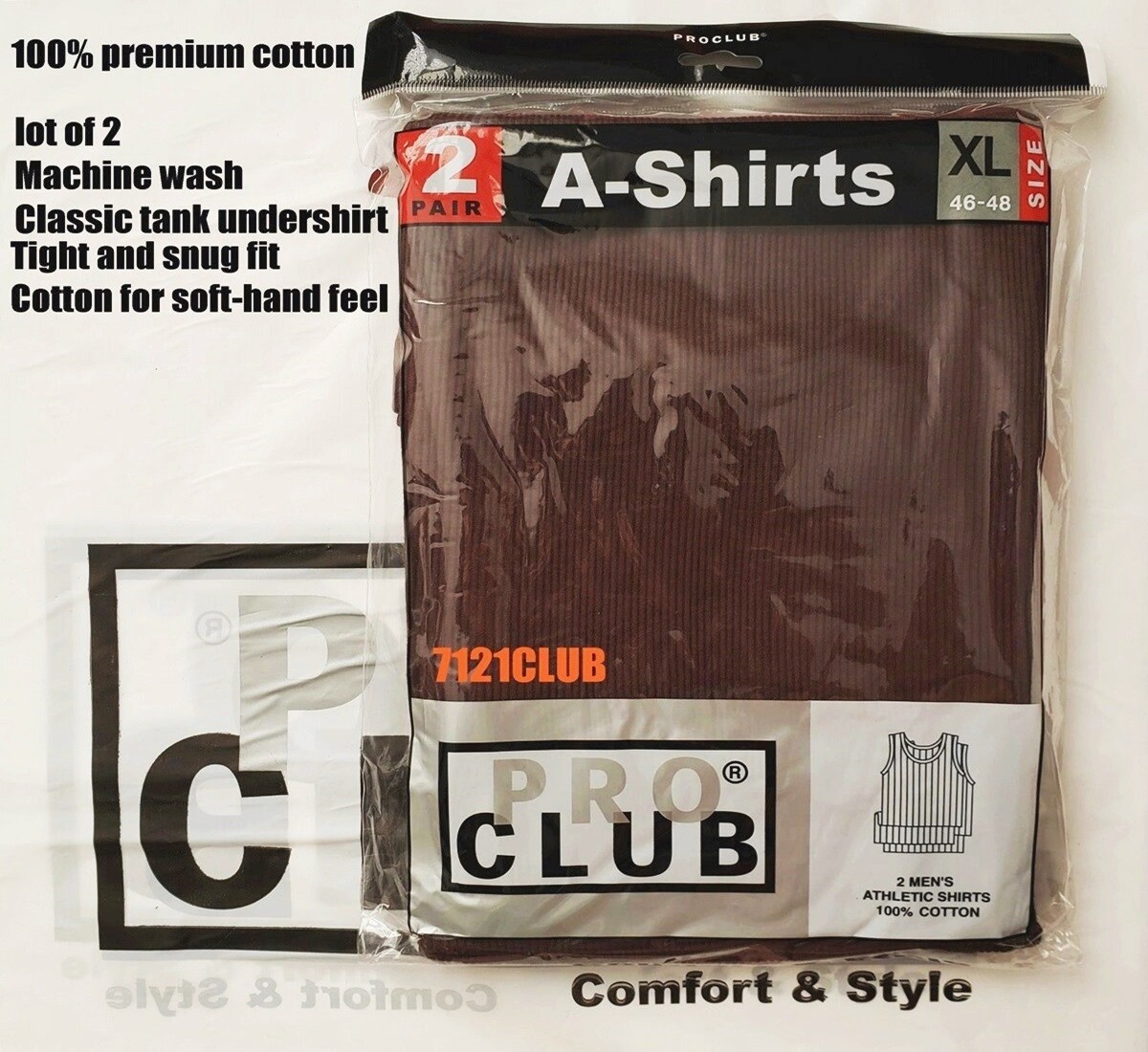 Lot 2 PRO CLUB A SHIRTS TANK TOP BROWN ProClub Mens Wife Beater Undershirt S-7XL gallery
