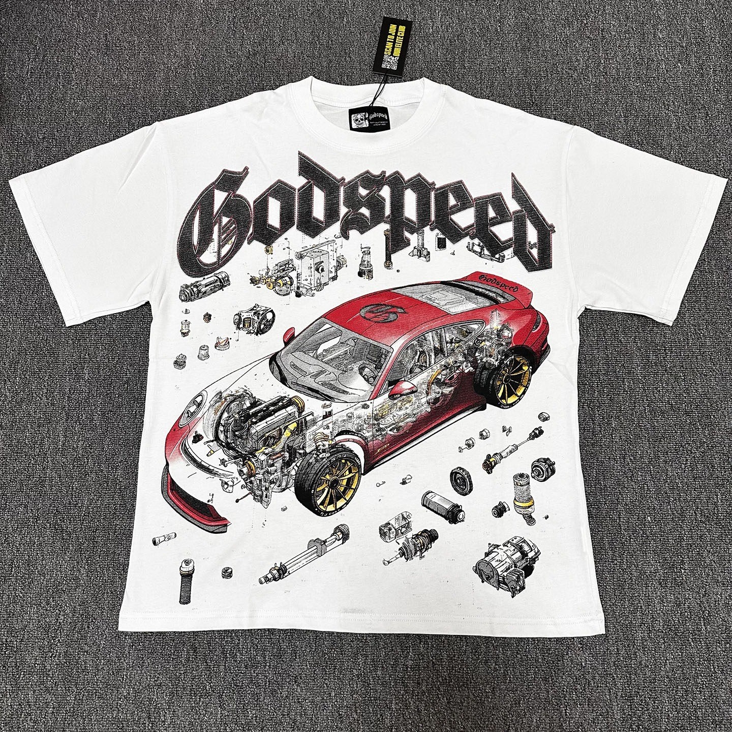 Brand New Godspeed Broken car parts print Tee Mens shorts Sleeve T-shirt