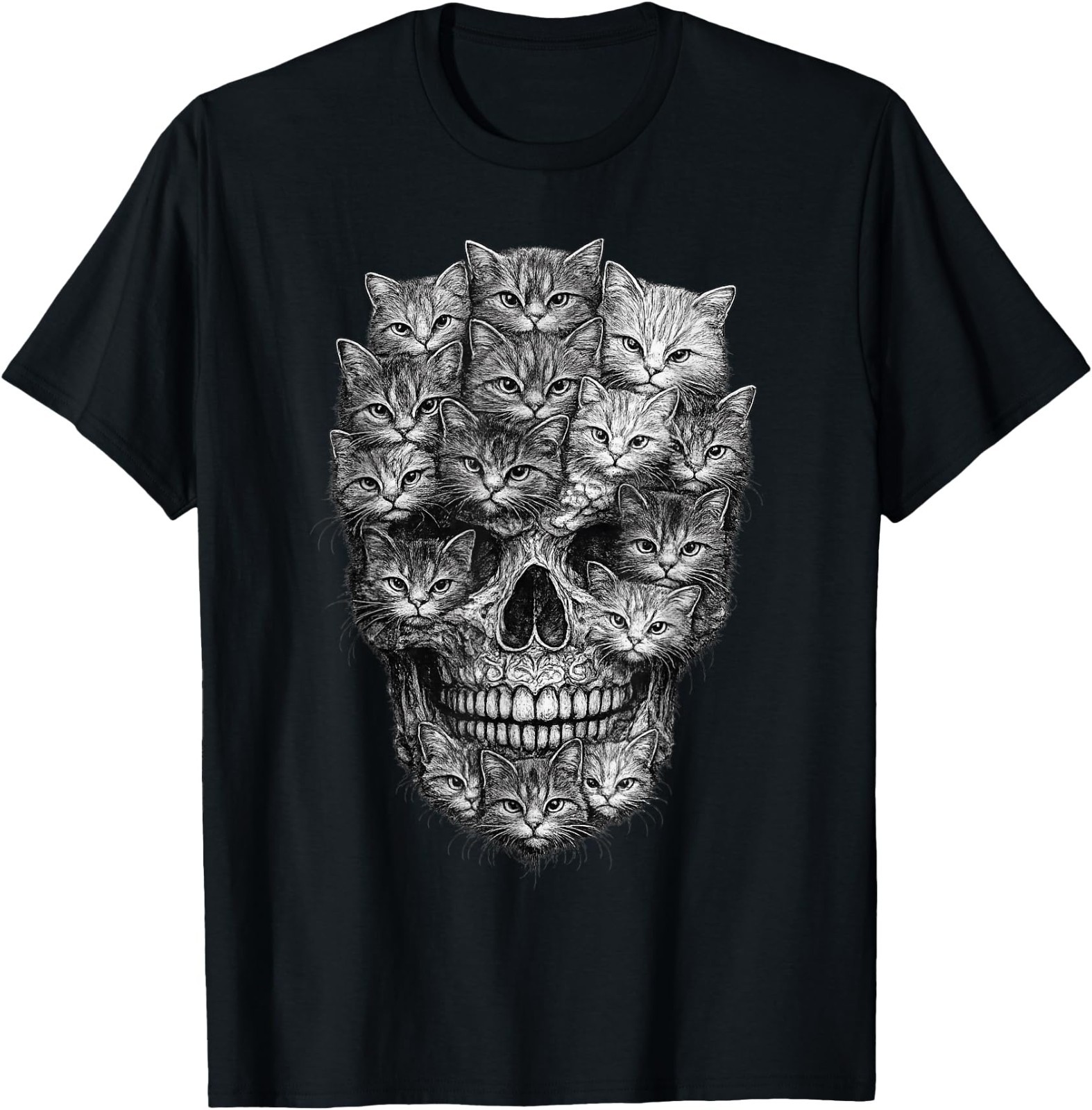 Cat Skull Made of Cats Gothic Kitty Skeleton Dark Aesthetic T-Shirt