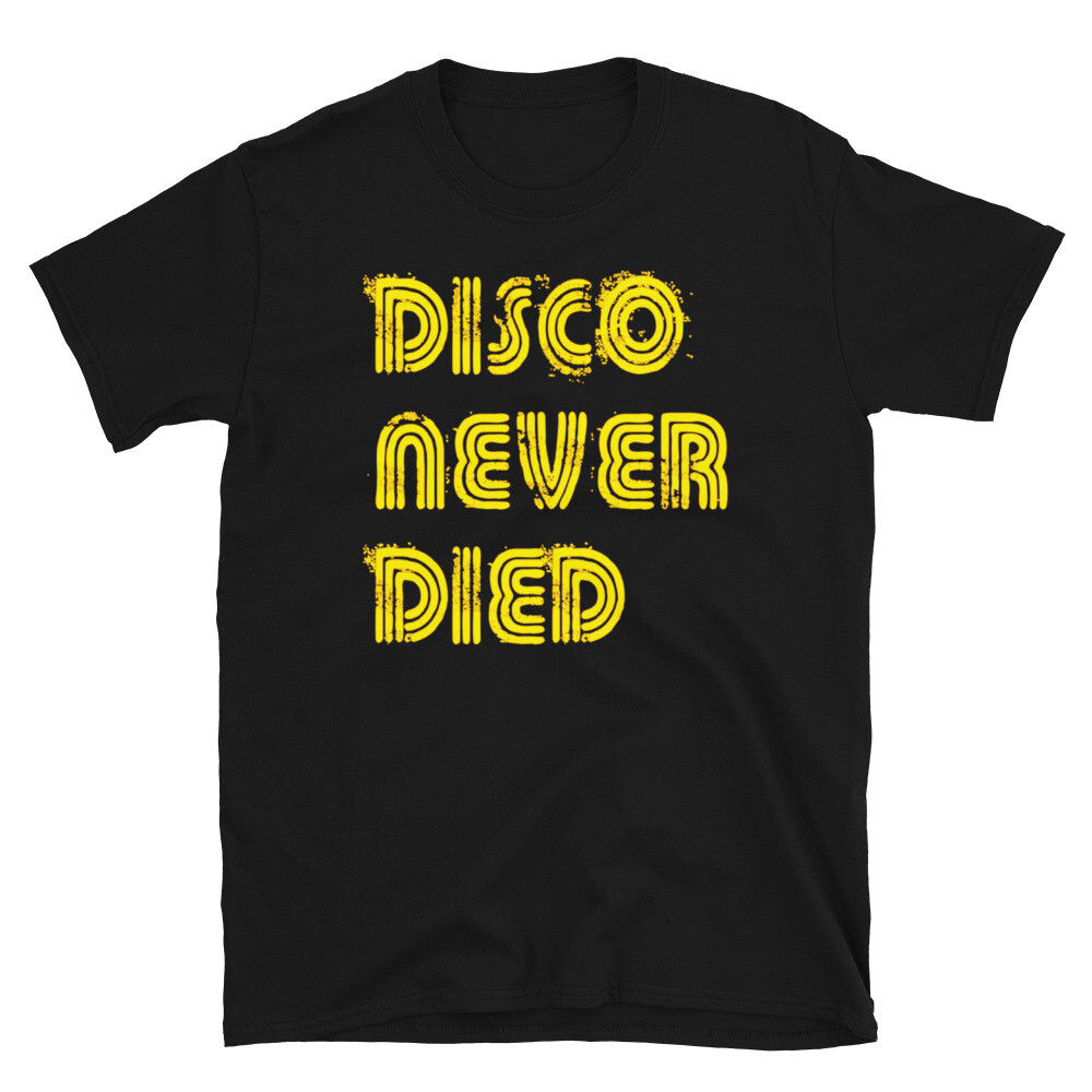 Disco Never Died Yellow 1970s Disco Funk Vintage Retro Neon Light Funky T-shirt gallery