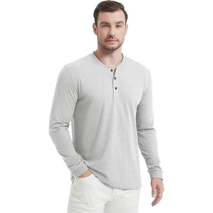 TacVAsen Mens Light Gray Long Sleeve Henley Pocket T Shirt Outdoor Sports Size M gallery