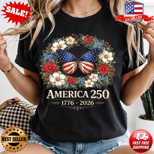 250th Anniversary America 1776-2026 Butterfly T-Shirt Patriotic T-Shirt (S-5XL) gallery