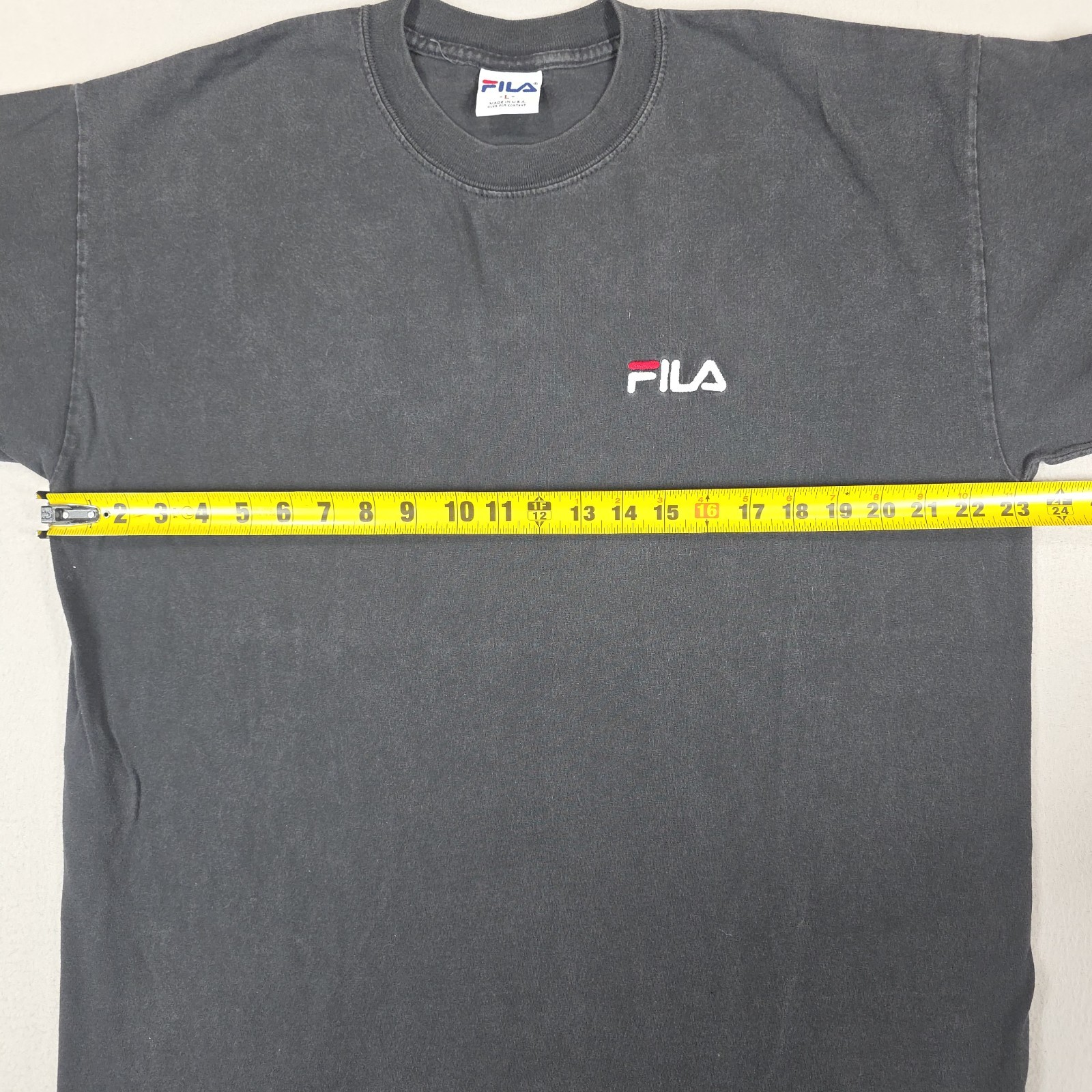 Vintage FILA Shirt Mens Large Black Faded Embroidered Logo Made in USA Sports gallery