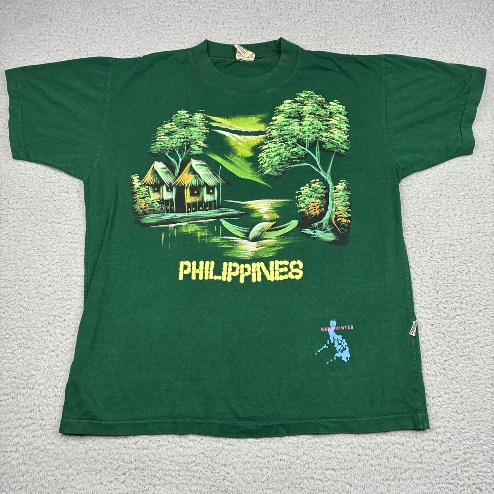 Vintage Dibuho Philippines Hand Painted Tourist T-Shirt Mens Large Green