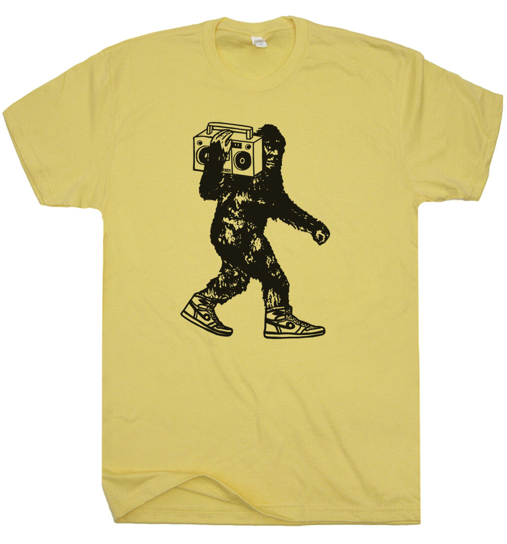 Bigfoot T Shirt Stereo Funny Sasquatch Beastie Cool Boys Vintage DJ Vinyl Record gallery