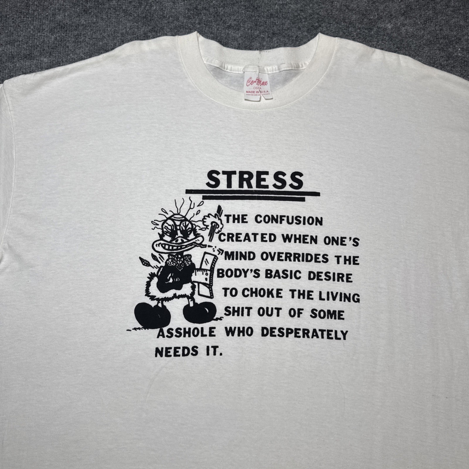 VTG Stress Confusion Funny Quote T Shirt 90s White OSFA Oversized Single Stitch gallery