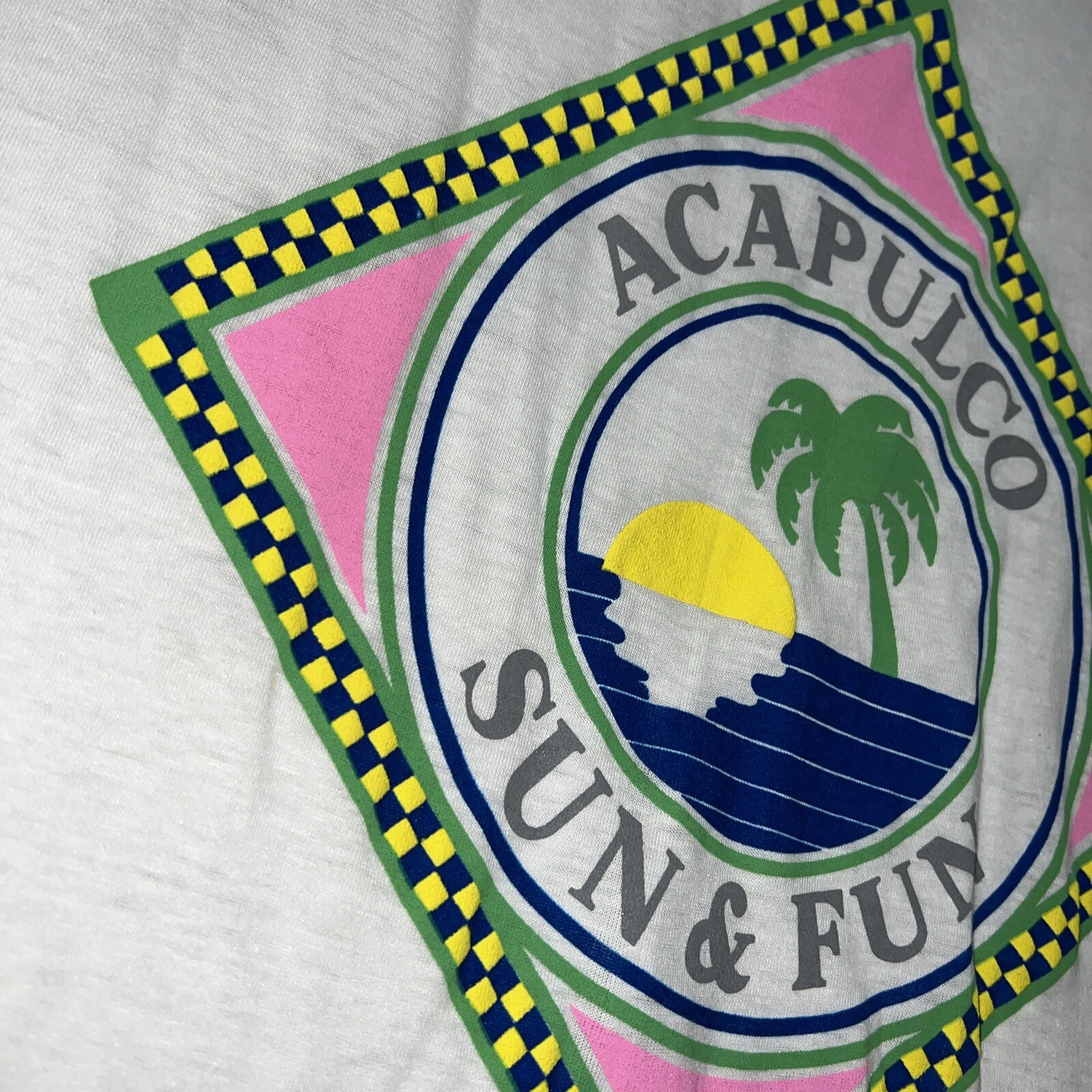 Vintage 80’s Handtex Acapulco Sun & Fun T-Shirt OSFA Beach White Single-Stitch gallery