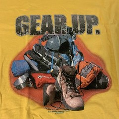 Gildan Gear Up. Hiking Camping Outdoors Yellow Graphic T-shirt Men’s Size XL