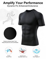 4 Pack Men’s Compression Shirts Short Sleeve Cool Dry Workout T-Shirt Undersh…