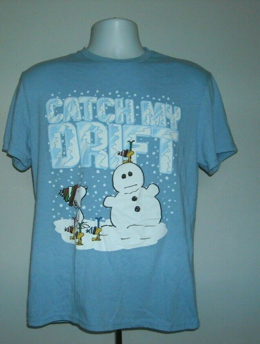 Snoopy Woodstock Snowman Catch My Drift T Shirt Large Cotton Poly Blend gallery