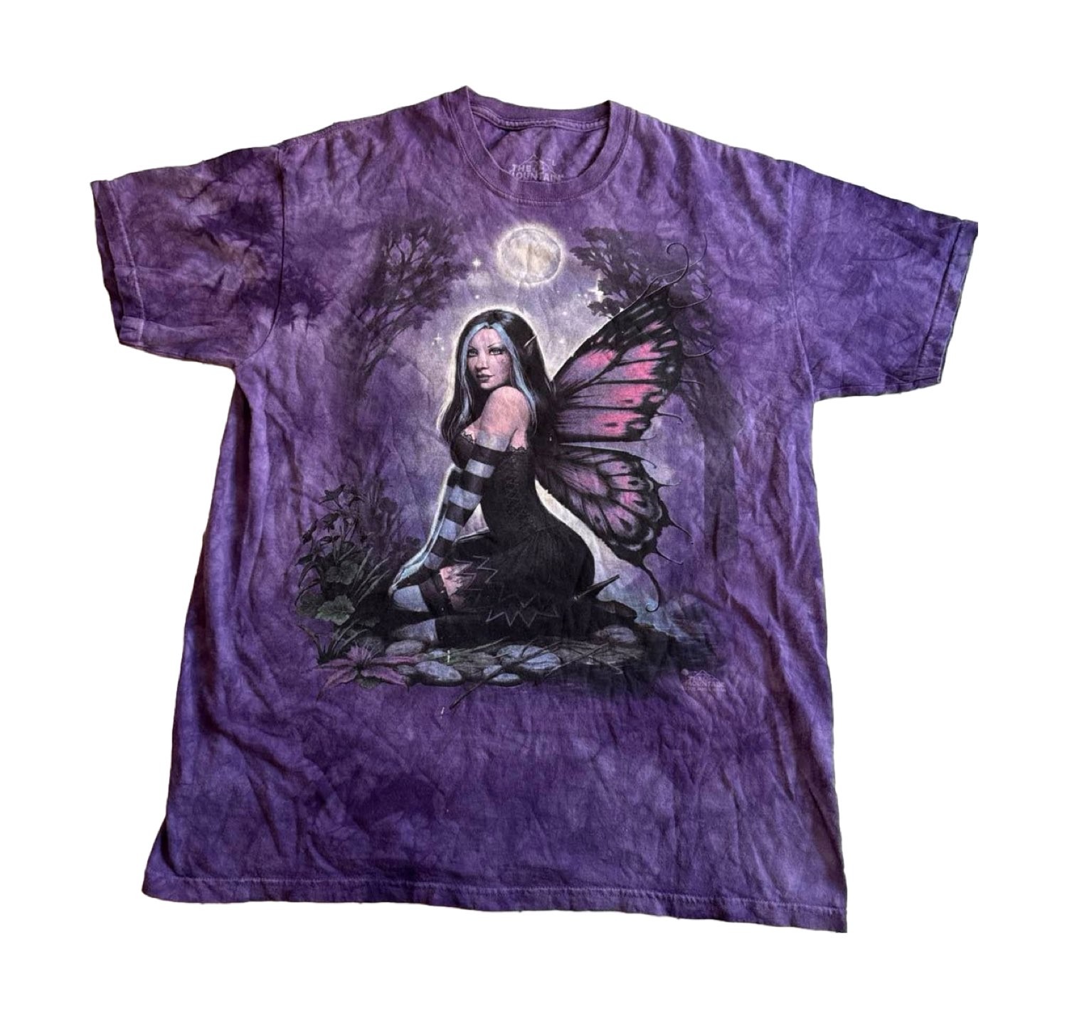 The Mountain Purple Tie Dye Fairy Moon Wings Tee Size L gallery