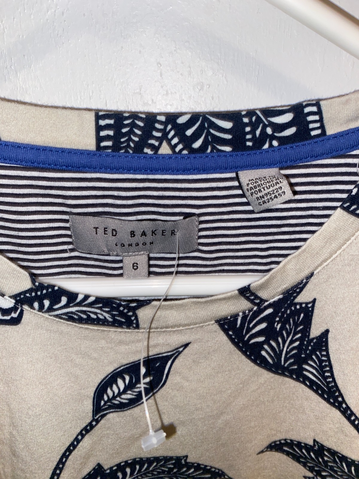 Ted Baker London Shirt Mens 6 Short Sleeve Floral Print Crew Neck Cotton Blue XL gallery