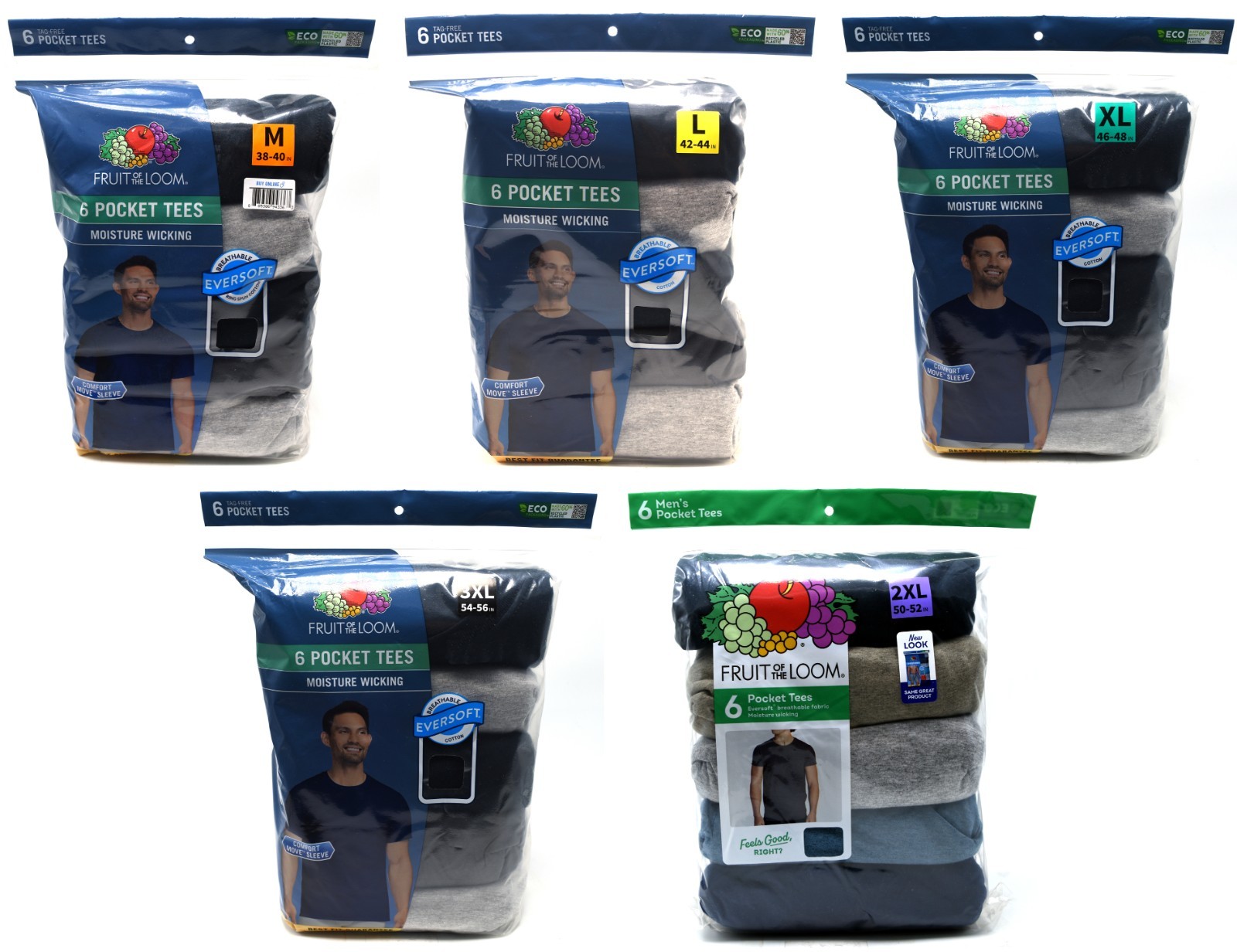 6 Pack Fruit Of The Loom Pocket T-Shirts Sizes M L XL 2XL 3XL