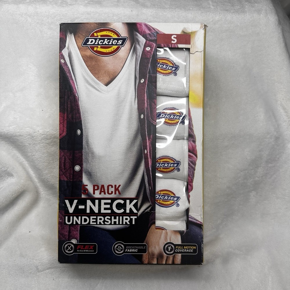 Dickies 5 Pack V-Neck Undershirt T Shirt Men’s Small 34-36″ White 100% Cotton