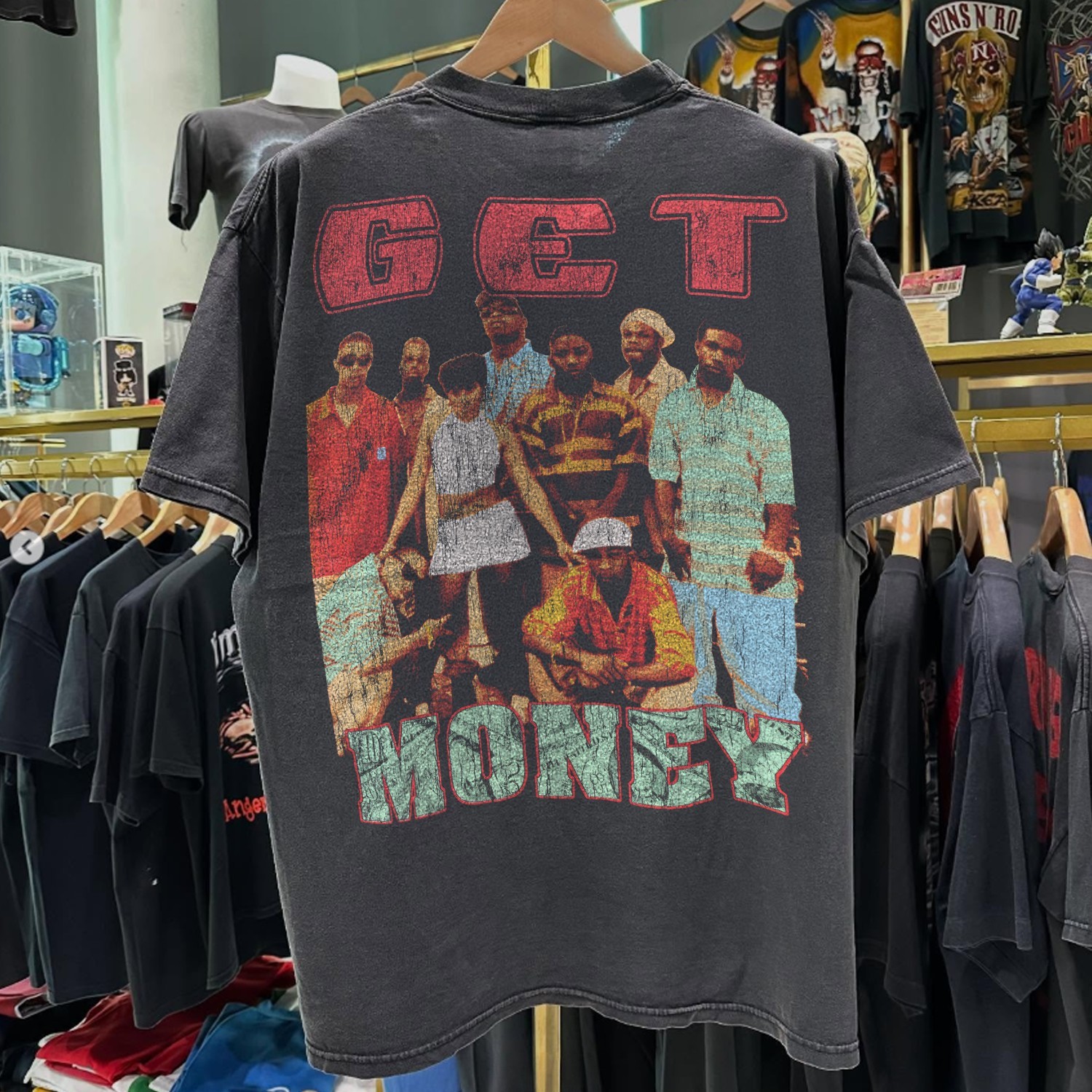 90s Junior Mafia Get Money Aged T-Shirt Black XXL gallery