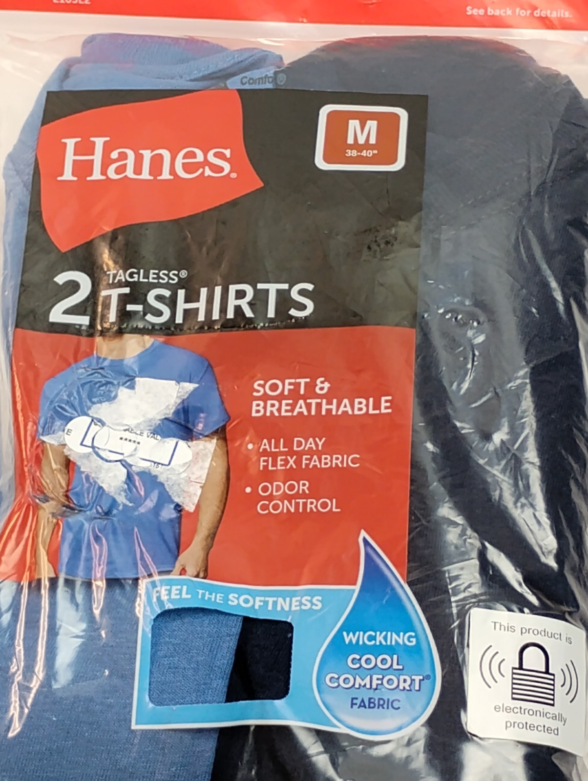 Hanes ~ Mens 2-Pack T-Shirts Crew Neck Blues 100% Cotton ~  M (38-40)