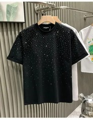 Summer Rhinestone Rivet T-shirt for Men Clothing Round Neck Casual T-shirt