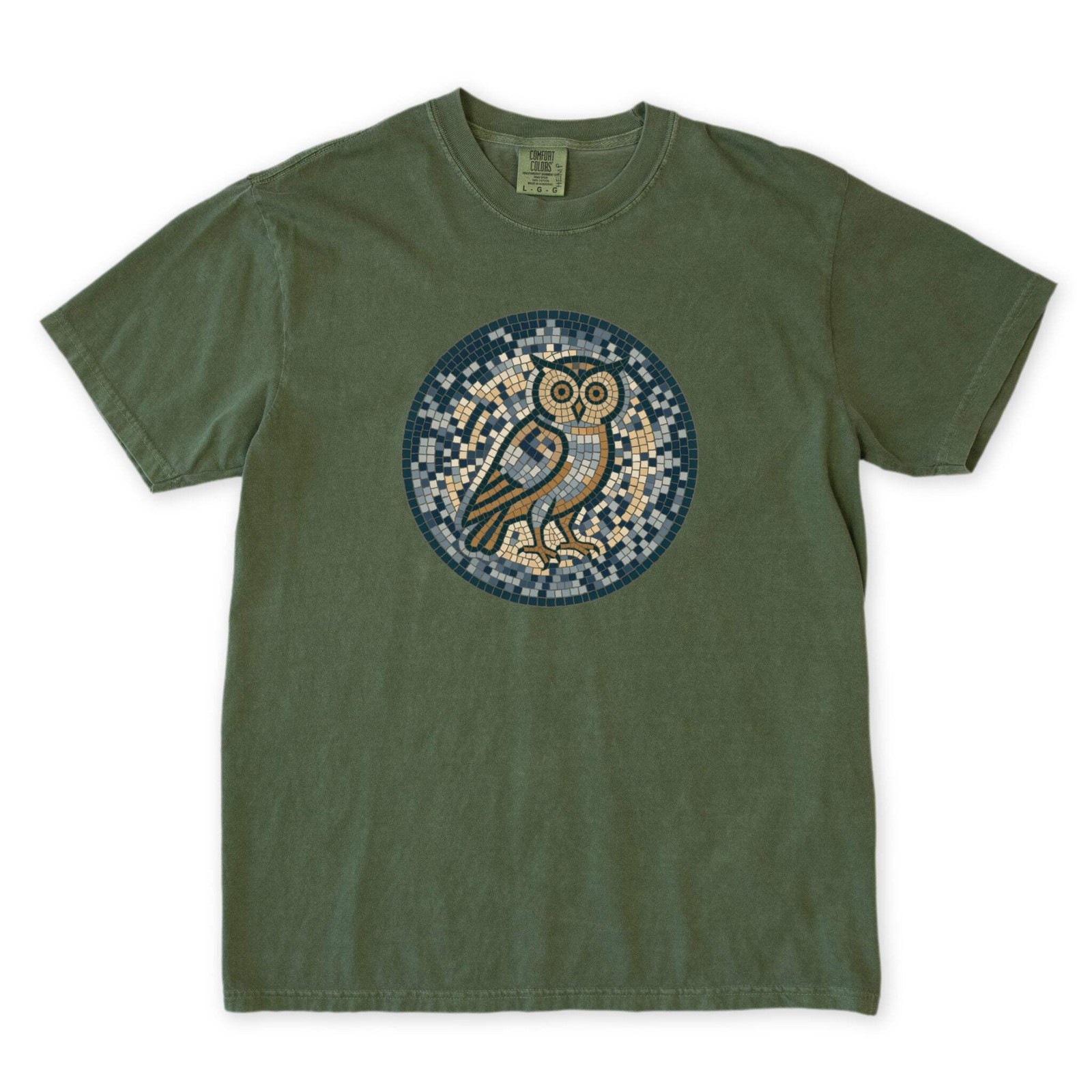 Mosaic Owl T-Shirt | Geometric Blue Grey Wisdom Graphic Tee | Comfort Colors gallery