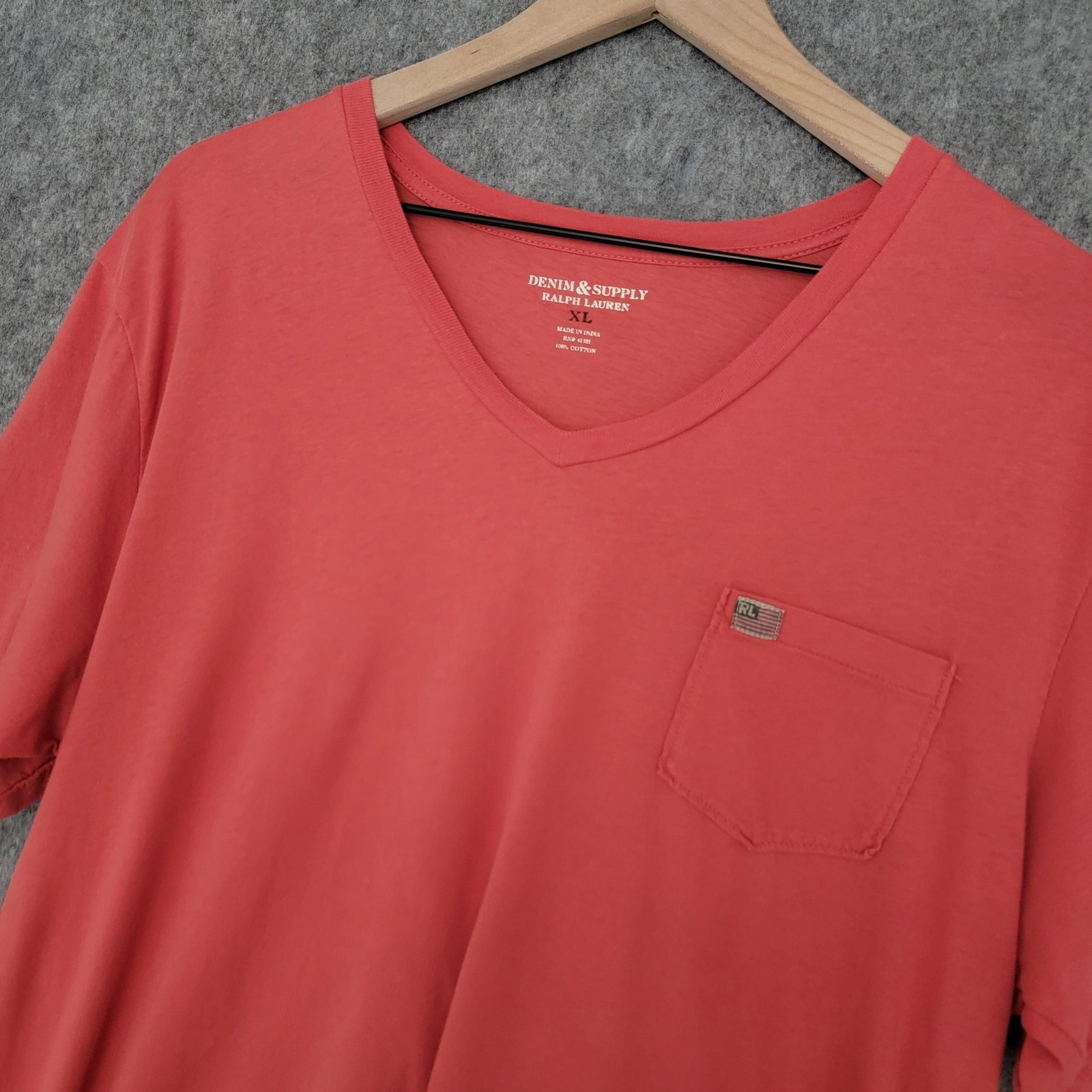 Denim & Supply Ralph Lauren Shirt Mens XL Red Orange V-Neck Pocket Cotton Flag gallery