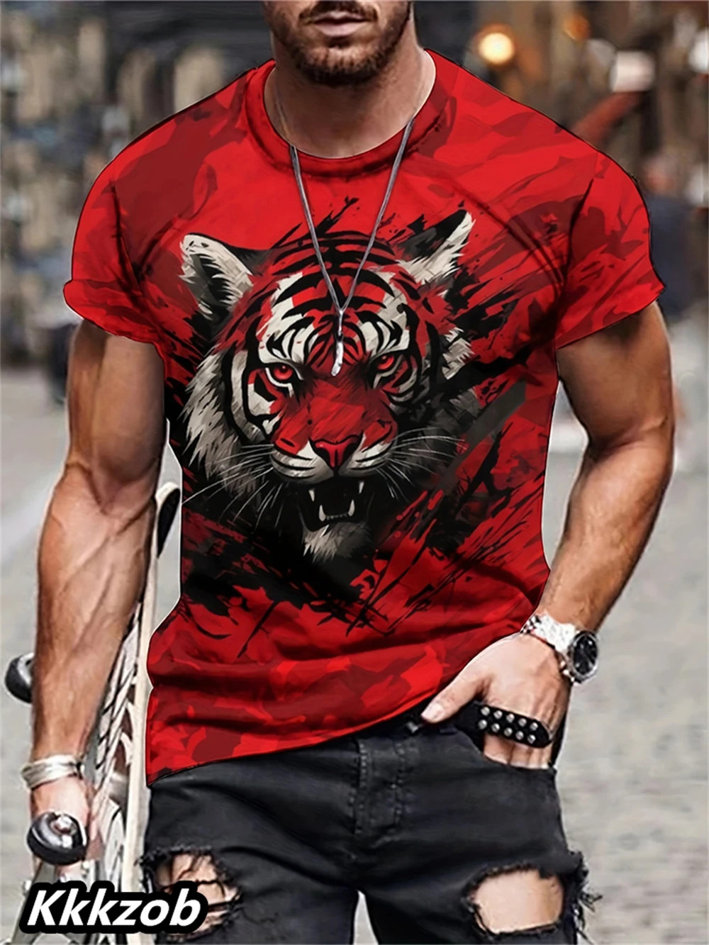Mens Lion Print Short Sleeve Crew Neck T-Shirt Soft Breathable Casual Wear. gallery