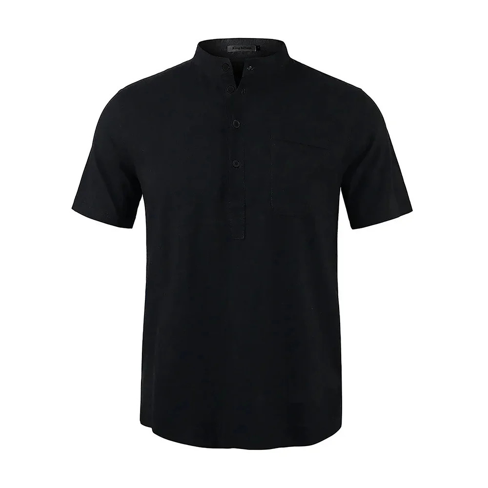 Men Casual Cotton Linen T-Shirt Pure Color T Shirts for Men Streetwear Beach Top gallery