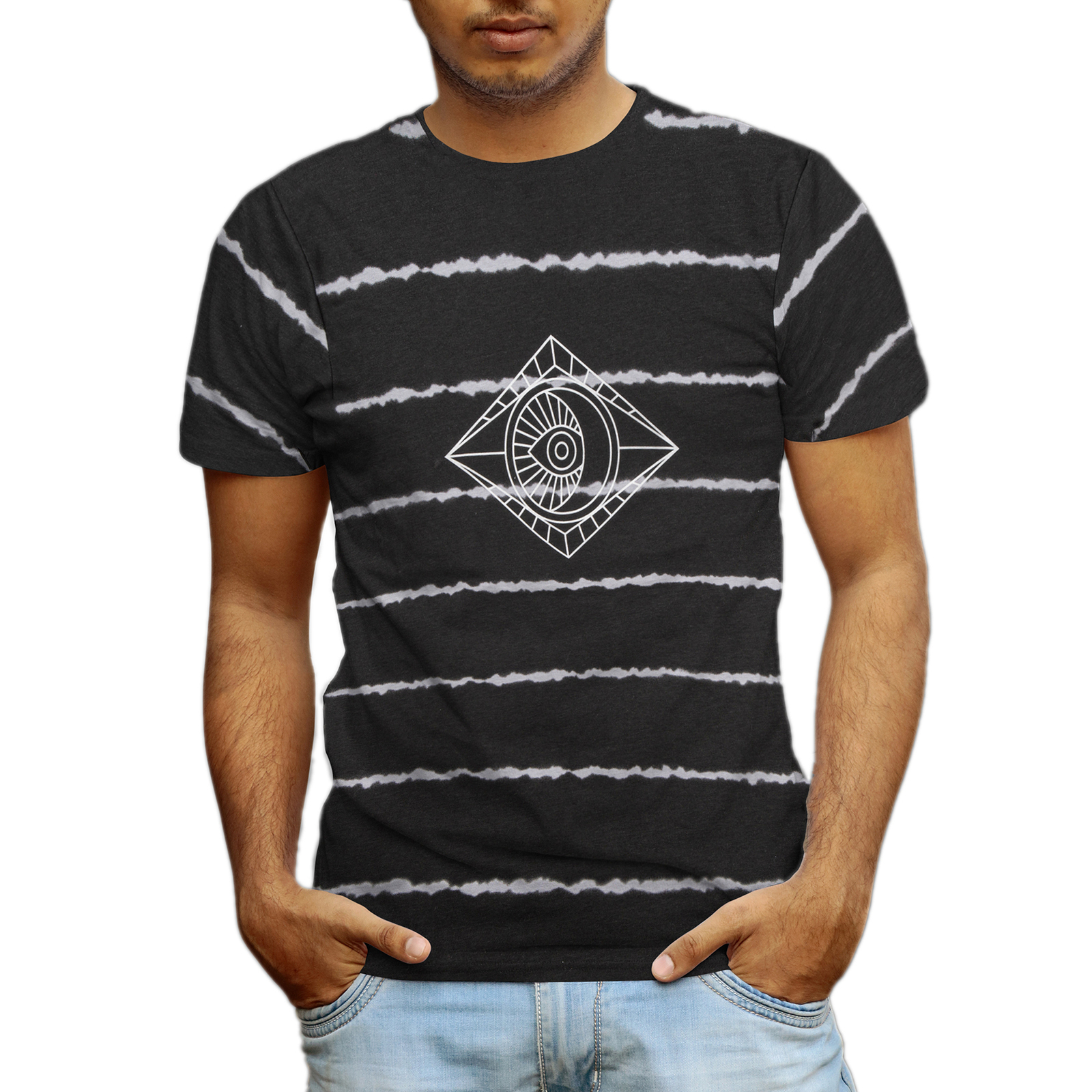 Beautiful Giant Devil’s Eye Fashion Striped T-Shirt Crew Neck Sport for Gym Tee