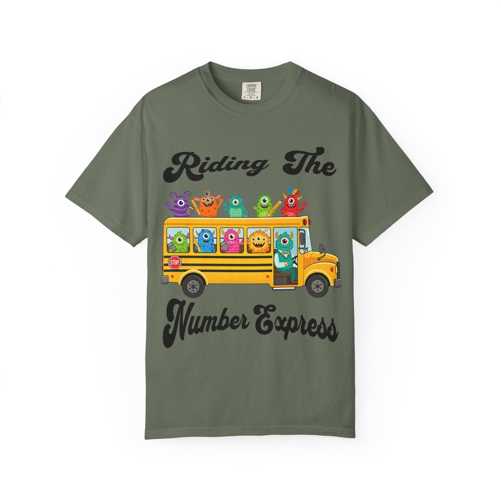 Riding The Number Express Comfort Colors T-shirt | School Bus Monster Design