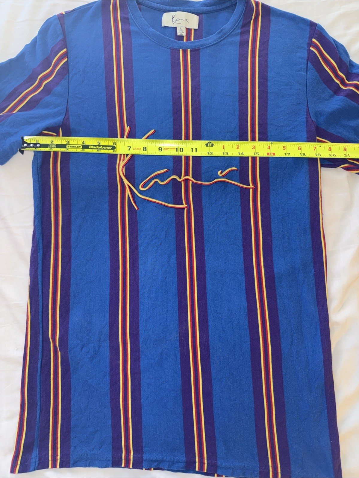 VTG ~ KARL KANI Shirt Mens LARGE Vertical Stripe Embroidered Logo Hip Hop Y2K gallery