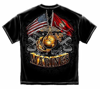 USMC MARINE DOUBLE FLAG GOLD GLOBE USA AMERICA MILITARY MENS T TEE SHIRT S-3XL