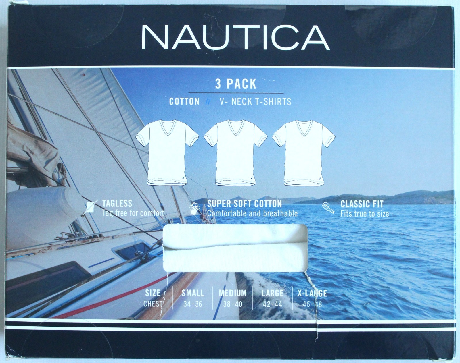 Nautica Mens Size S 34-36 3-Pack Cotton Blend V-Neck T-Shirts White Undershirts gallery