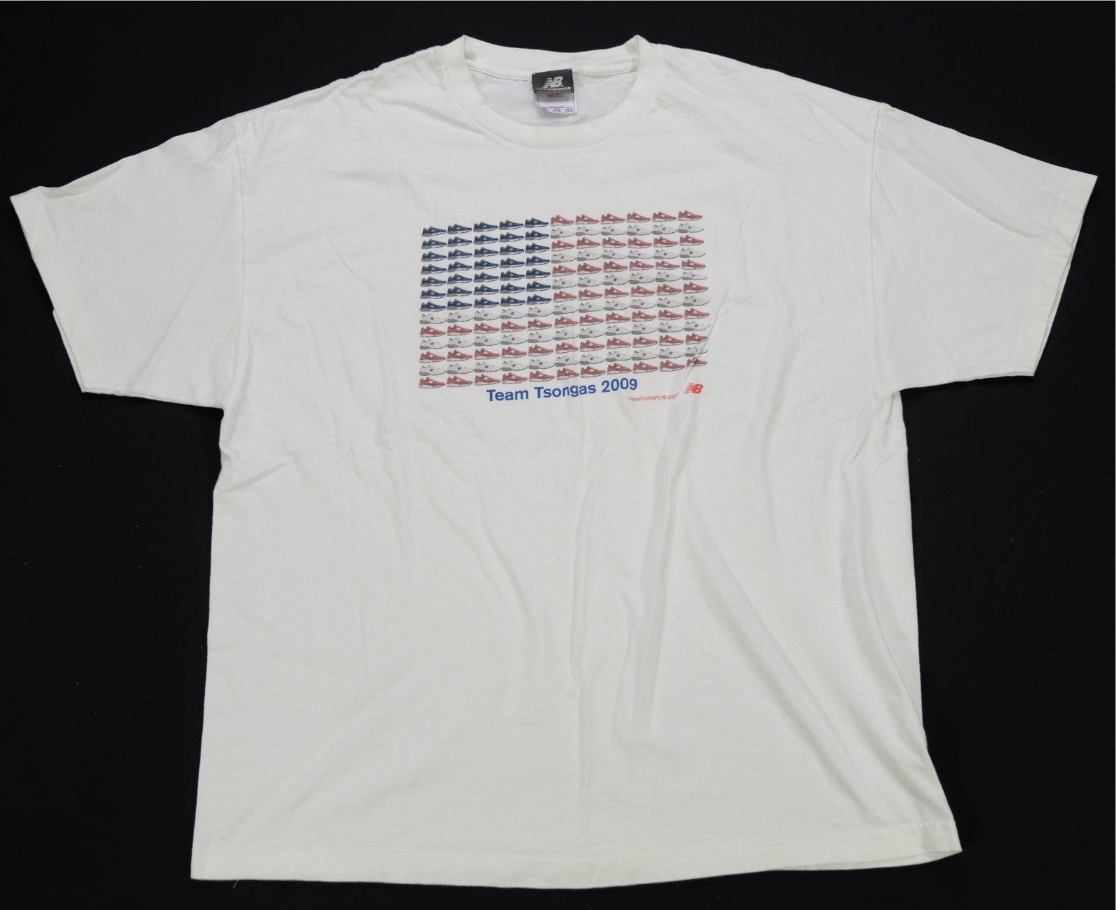 Rare Vintage NEW BALANCE Team Tsongas 2009 Sneaker Flag T Shirt 2000s White 2XL gallery