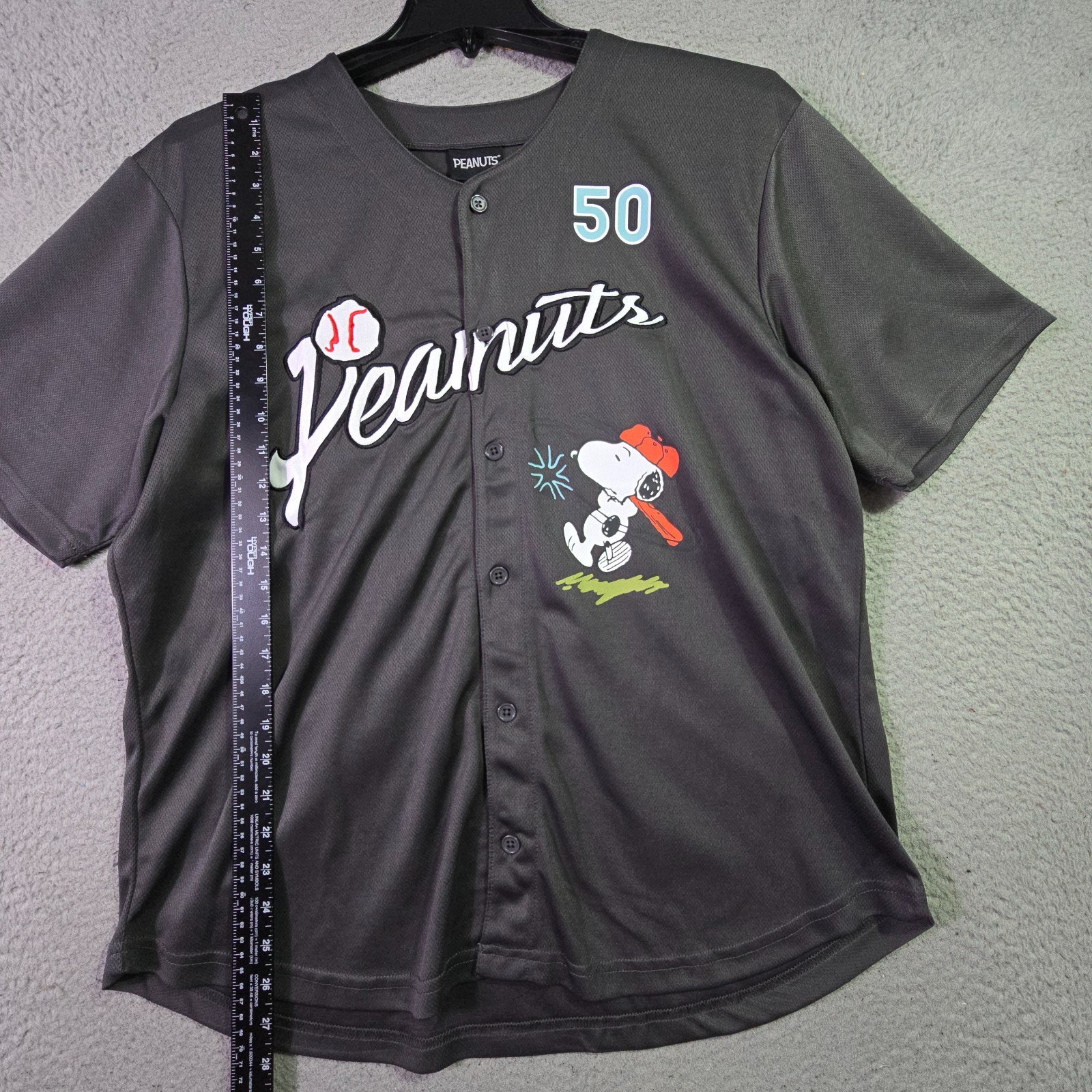 Peanuts® Snoopy Baseball Jersey shirt Mens Large Black Charlie Brown Button NWT gallery
