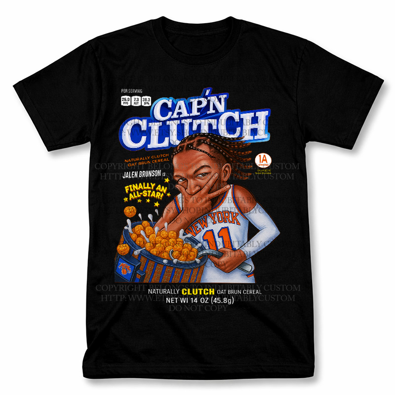 Jalen Brunson Captain Clutch Cereal Box Graphic Tee gallery