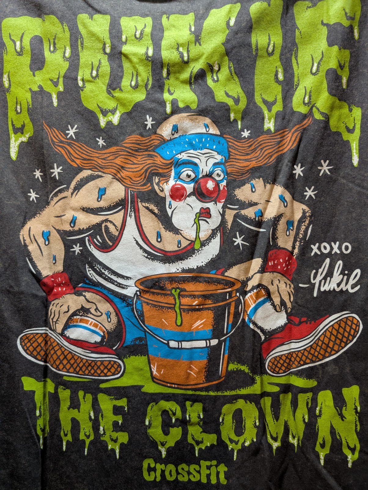 New Unisex Crossfit XL Pukie The Clown Tee - Charcoal Mineral Wash Male Female gallery
