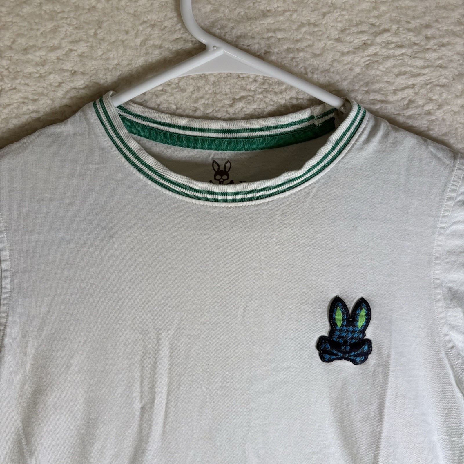 Psycho Bunny Ringer Shirt Size 2 XS White Green 100% Pima Cotton Crewneck gallery