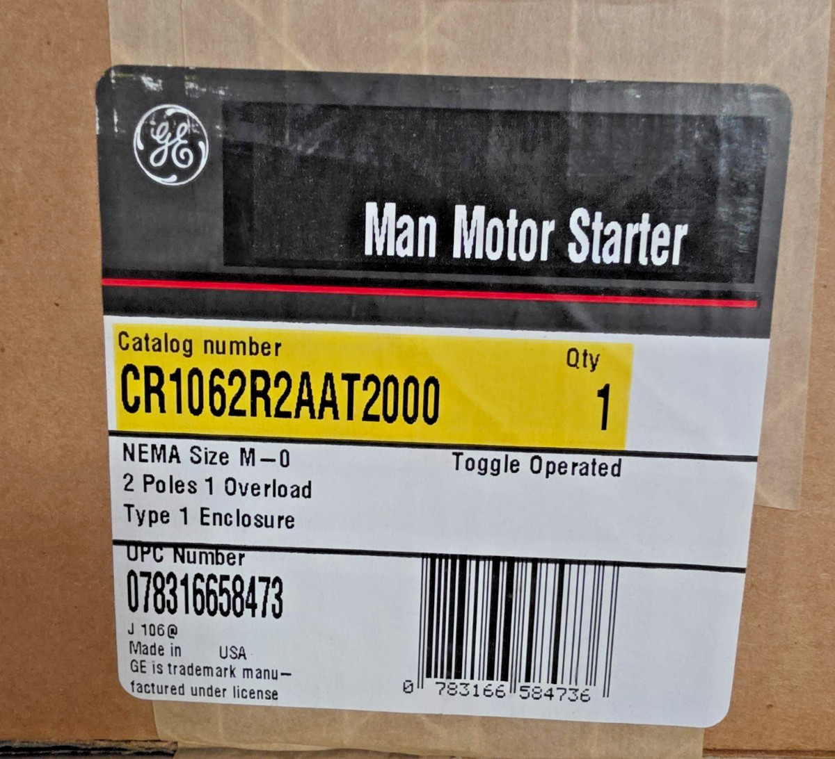 GE CR1062R2AAT2000 MANUAL MOTOR STARTER ( SIZE M-0) 2 POLE